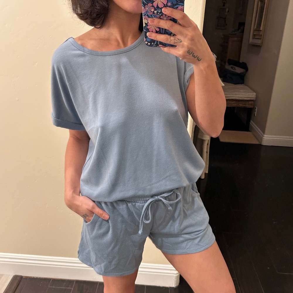 Lucky Brand Blue Lounge Pajama Set Short Sleeve Top & Shorts Size Medium